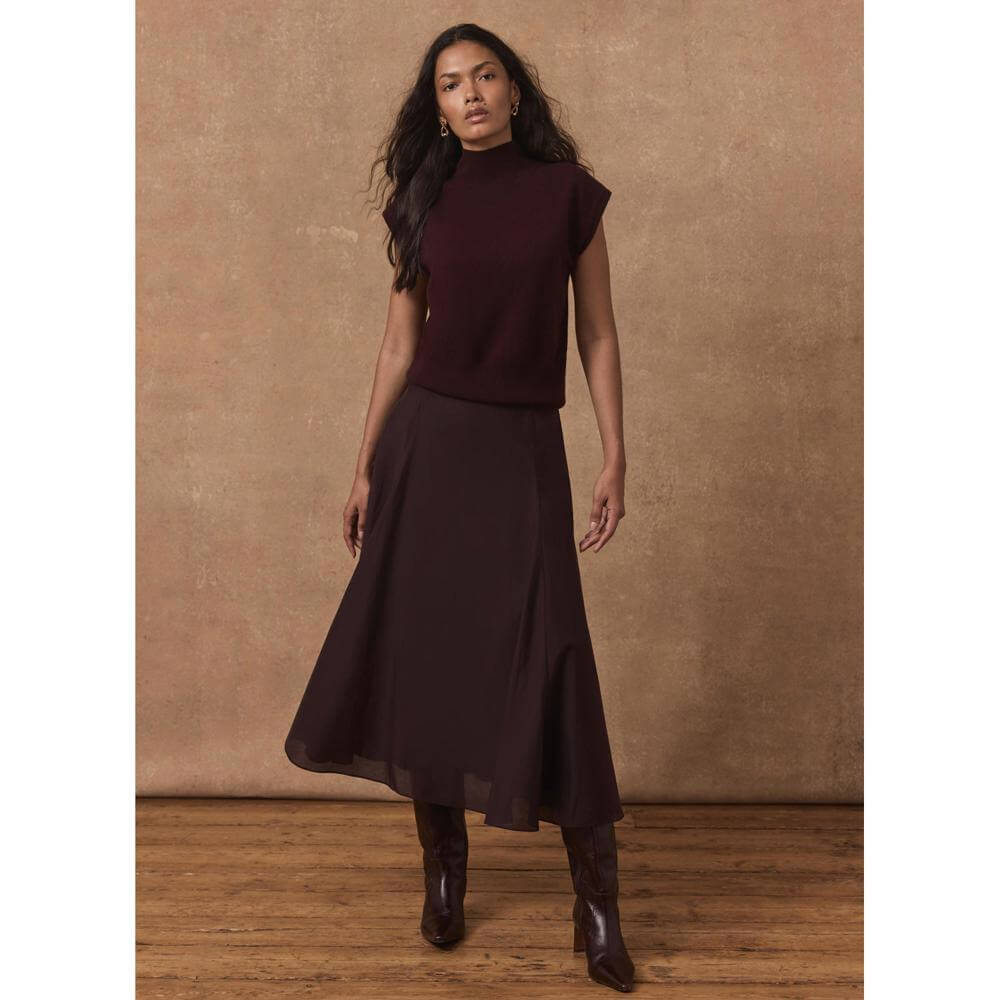 Mint Velvet Burgundy Full Midi Skirt